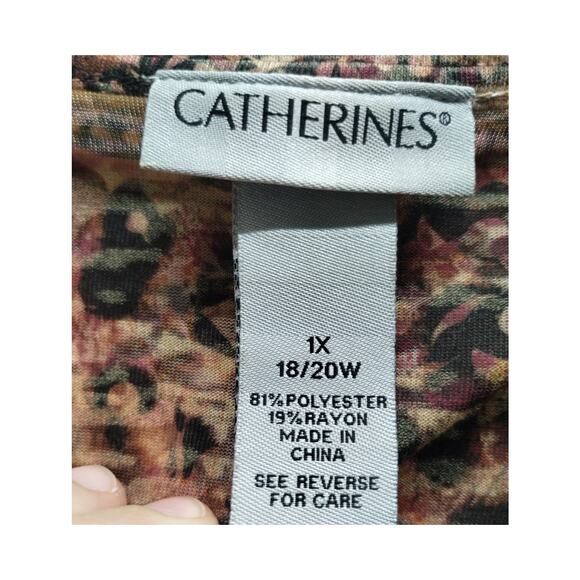 Catherines Size 18/20W (1X) Brown Animal Abstract Embellished Asymmetric Hem Top - Picture 6 of 6
